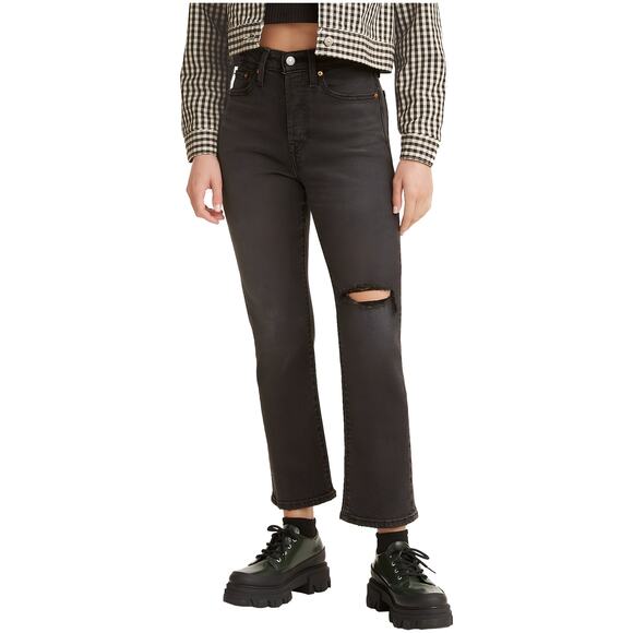 Levis Women Wedgie‎ Straight Button Fly High Rise Crop Distressed Denim Jeans 27 - Picture 1 of 8